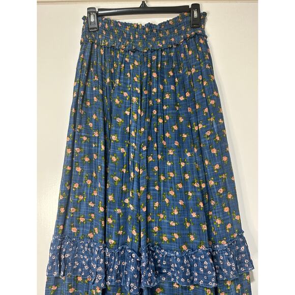Free People One Brynn Floral Printed Maxi Skirt Size Medium NWT Blue Floral - Picture 5 of 14